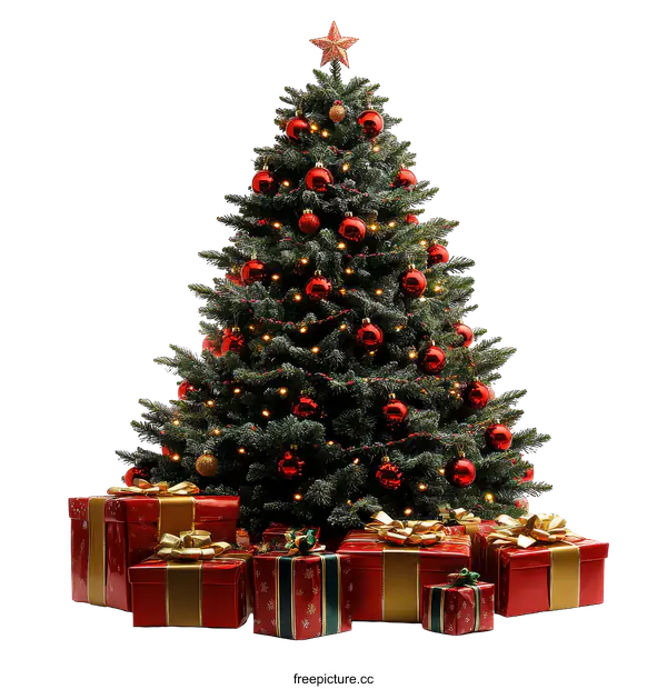 [Transparent Background PNG]Christmas Tree with Presents Festive Holiday Scene