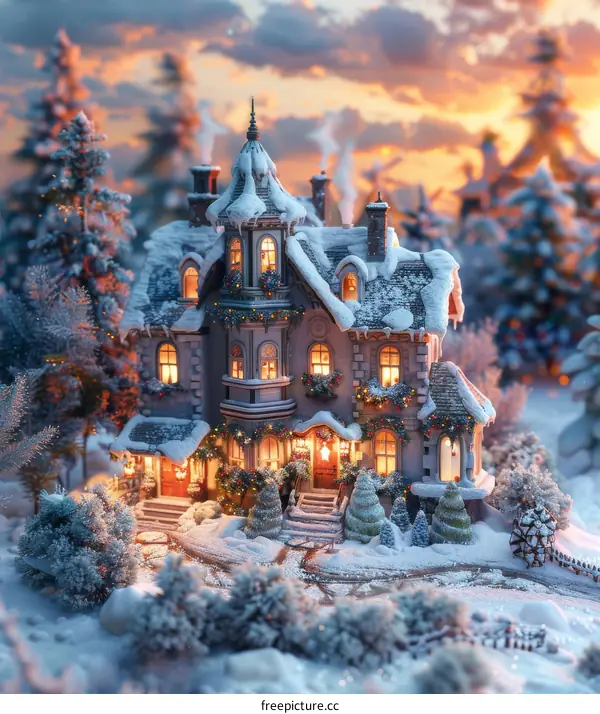 Charming Christmas Cottage in a Snowy Village