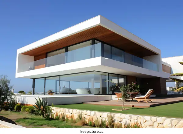 Modern Architecture House With Glass Walls and Wood Ceiling