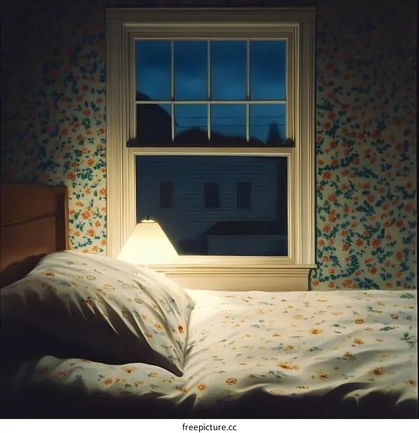 Bedroom with Night View through the Window