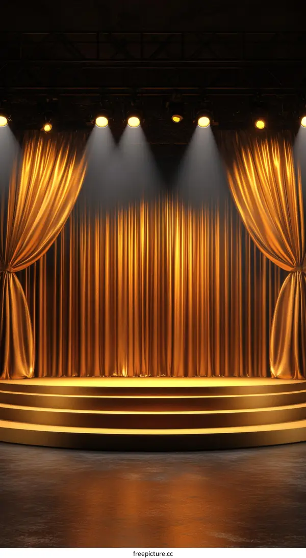 Golden Stage Backdrop with Spotlights