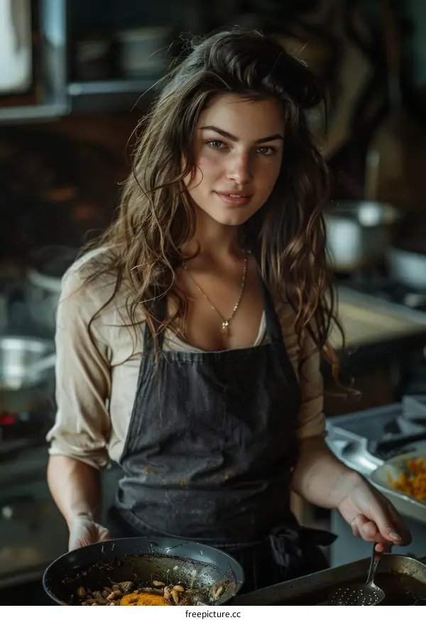 Portrait of a young woman in a kitchen