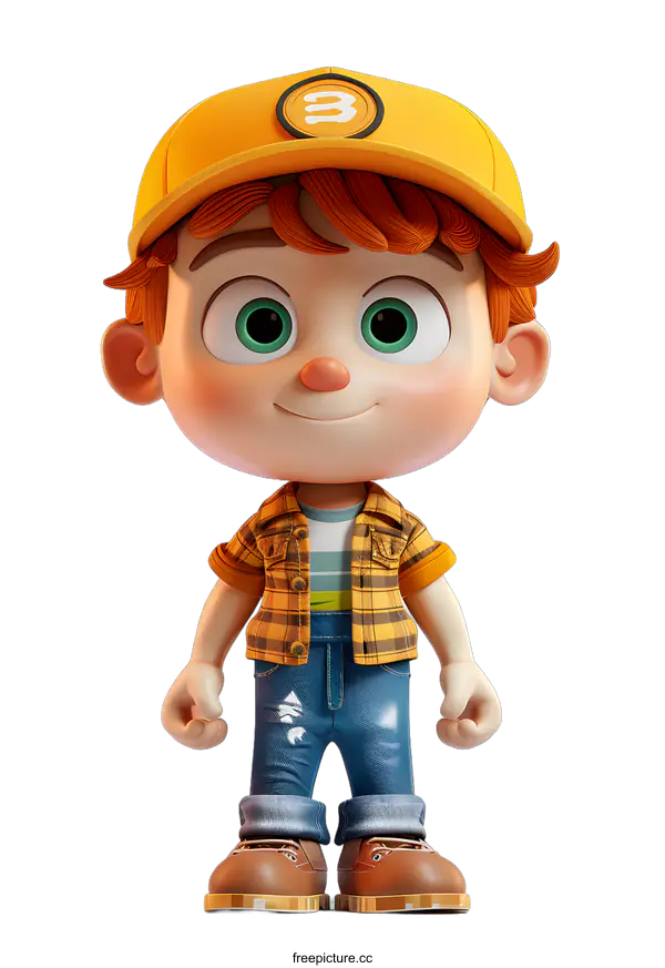 [Transparent Background PNG]3D Cartoon Boy in Yellow Hat