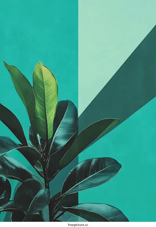 Green Leaves with Turquoise and Grey Background
