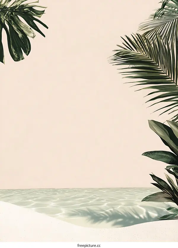 Tropical Beach Background with Palm Leaves