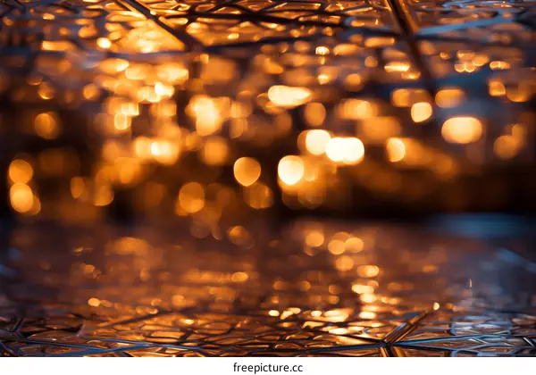 Glowing orange bokeh background with a lattice structure in the foreground