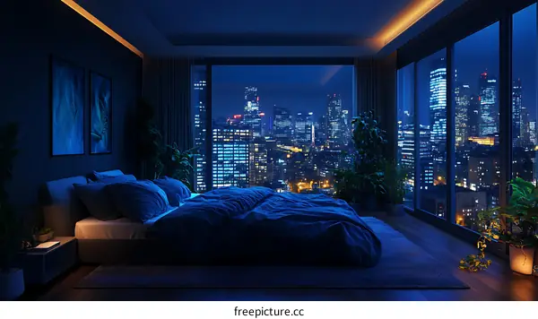 Night City Bedroom with Panoramic View