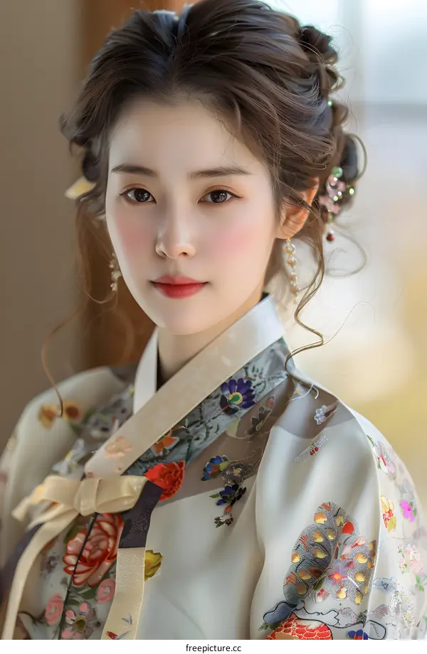 Portrait of a beautiful young Korean woman in traditional dress