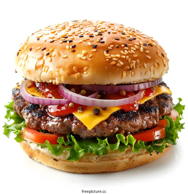Delicious classic beef burger on white background