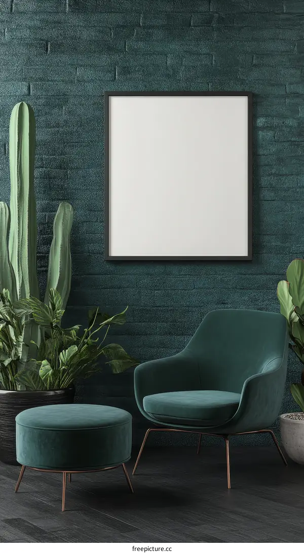 Empty Picture Frame in Modern Green Room Design