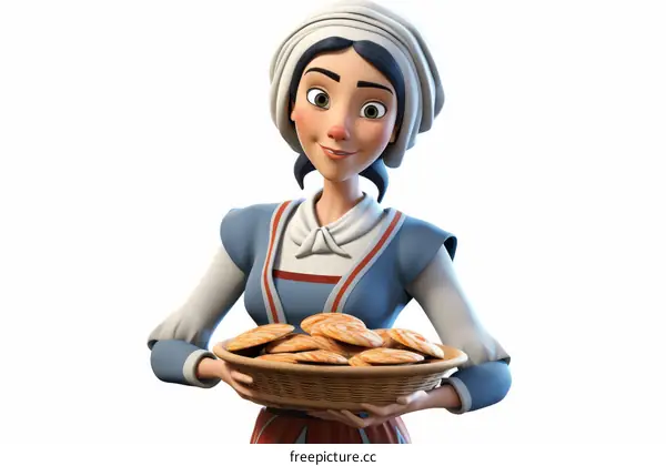 Medieval Woman Holding a Basket of Bread