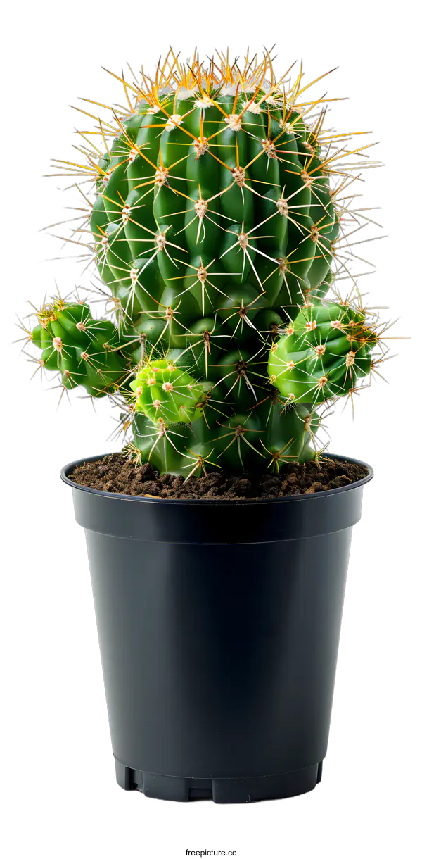 [Transparent Background PNG]Cactus in a black plastic pot