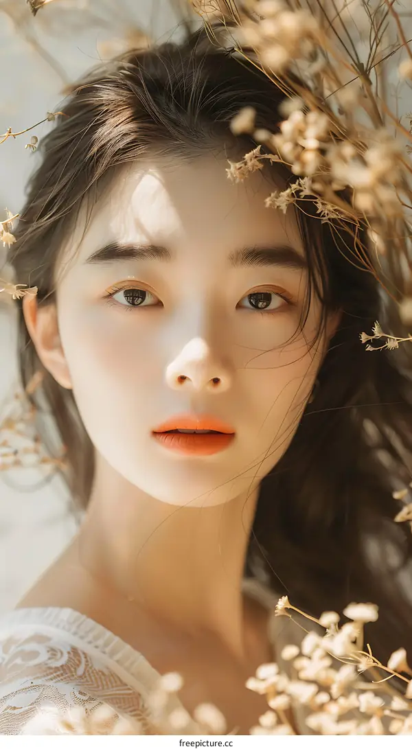 Beautiful Asian Woman With Flowers in Hair