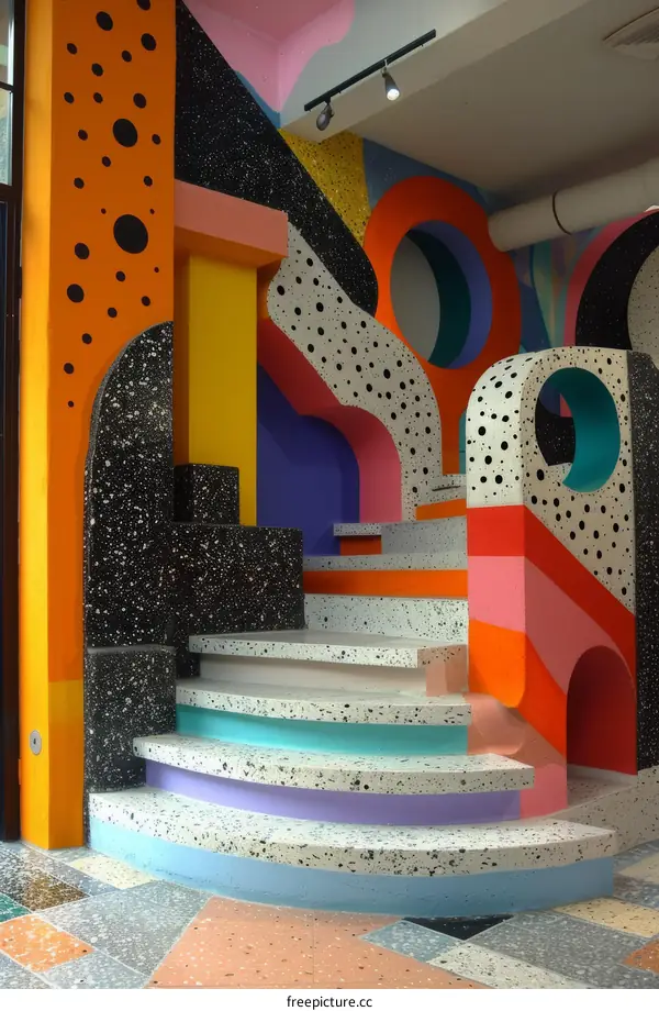 Colorful Memphis style painted staircase