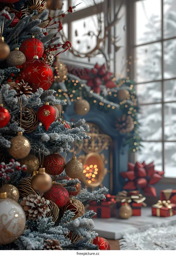 Christmas Tree with Red and Gold Ornaments