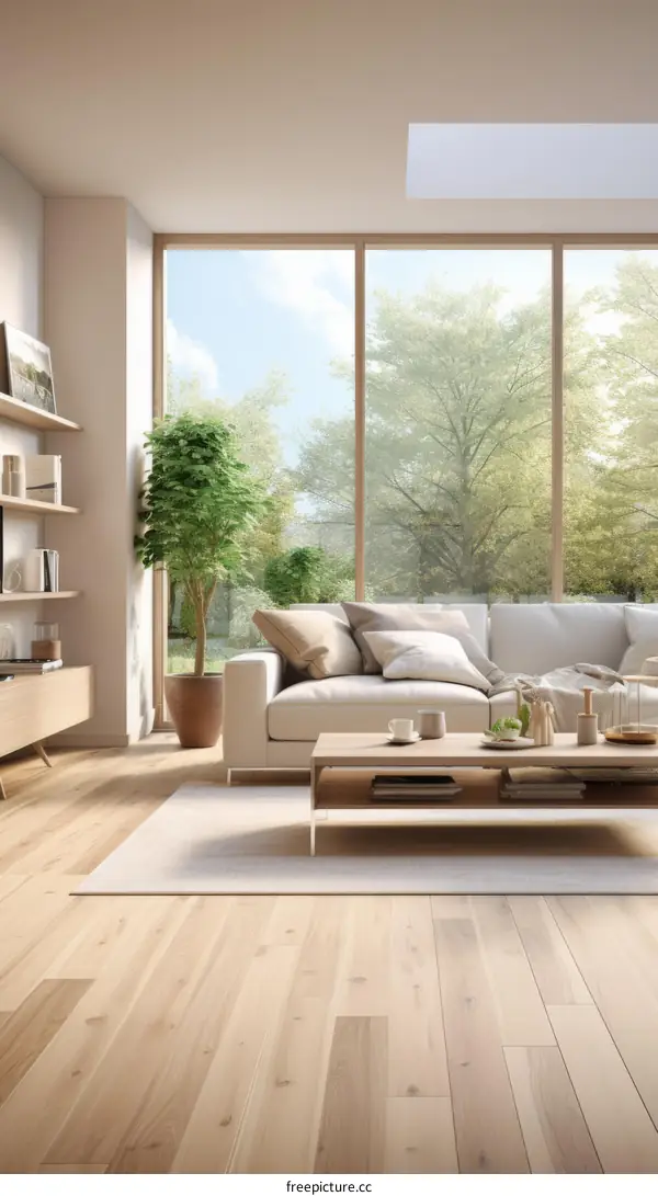 Bright and Airy Scandinavian Living Room with White Sofa