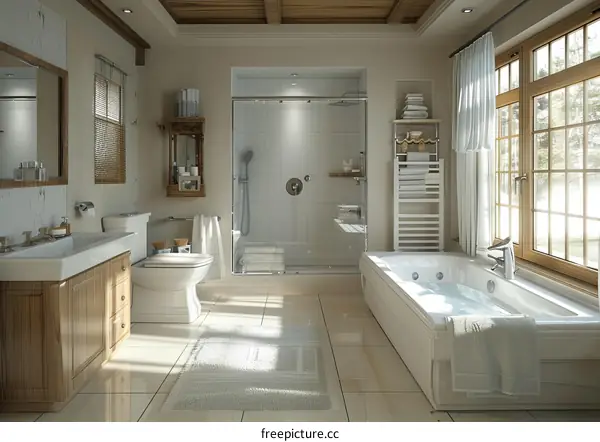 Modern Farmhouse Bathroom Design with Spa Tub