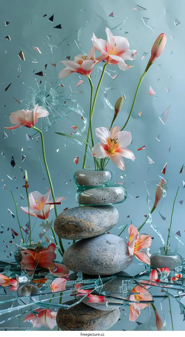 Glass shards and flowers