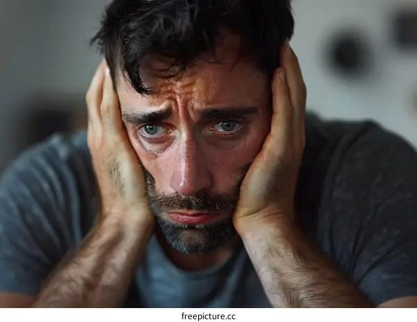 A man with his hands on his head looking very sad and stressed