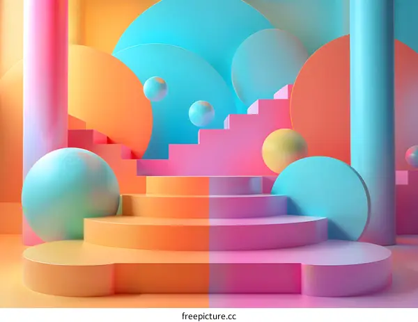 Playful Pastel 3D Background with Geometric Shapes and Spheres