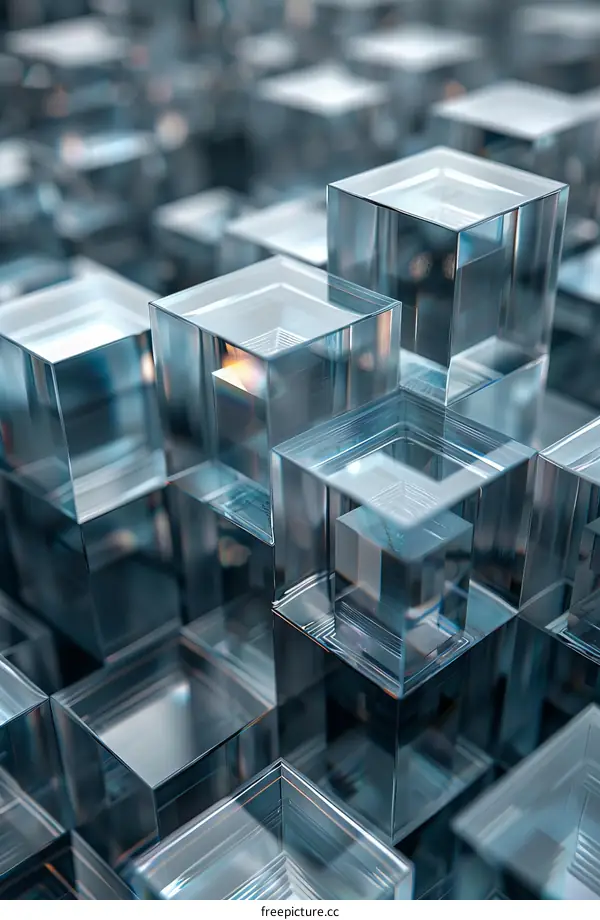 Abstract 3D rendering of blue glass cubes background