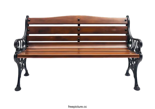 [Transparent Background PNG]Wooden Park Bench with Ornate Cast Iron Legs