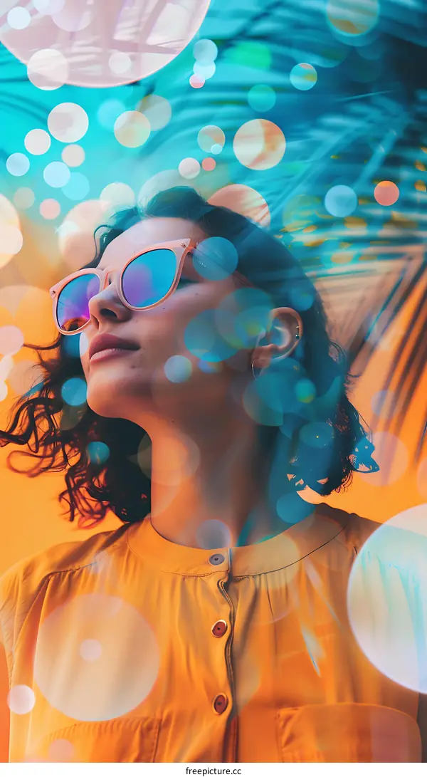 Woman Wearing Sunglasses with Blurred Bokeh Background
