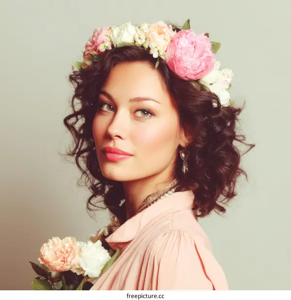 Beautiful Woman with Floral Crown Portrait