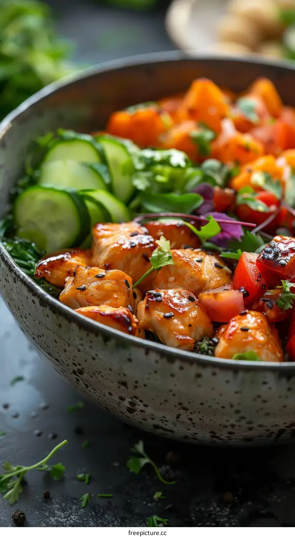 Salmon Teriyaki Bowl with Sweet Potato & Cucumber