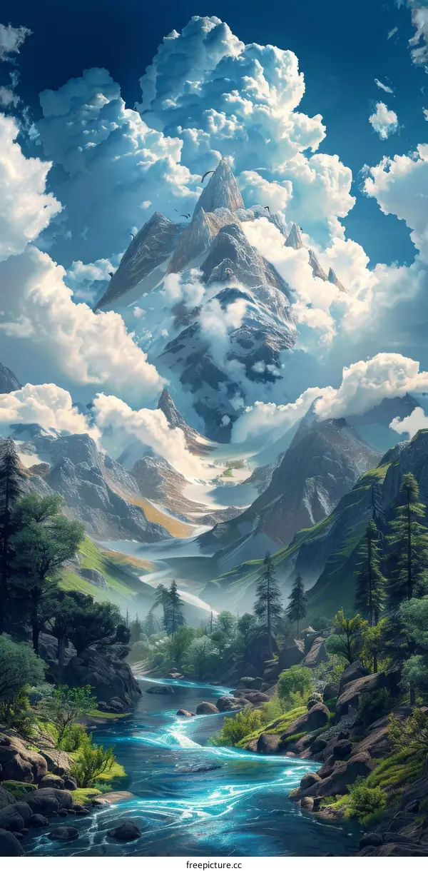 Majestic Mountain Valley with Cloudy Sky