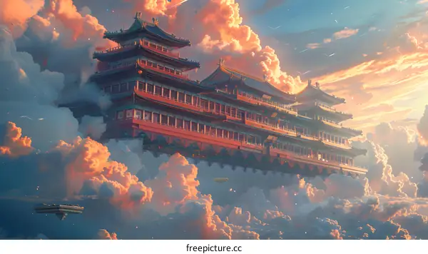 A Chinese-style palace floating above the clouds