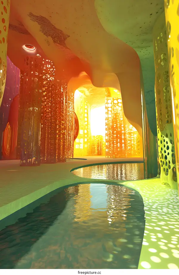 Abstract Cave Interior Design With Water