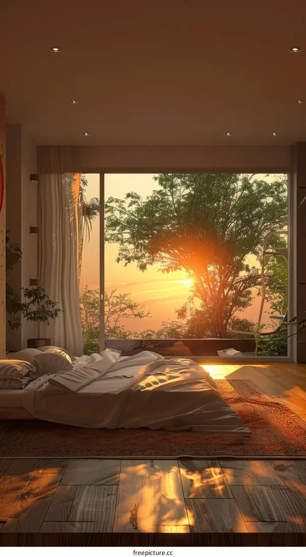 Sunrise Bedroom Interior Illustration
