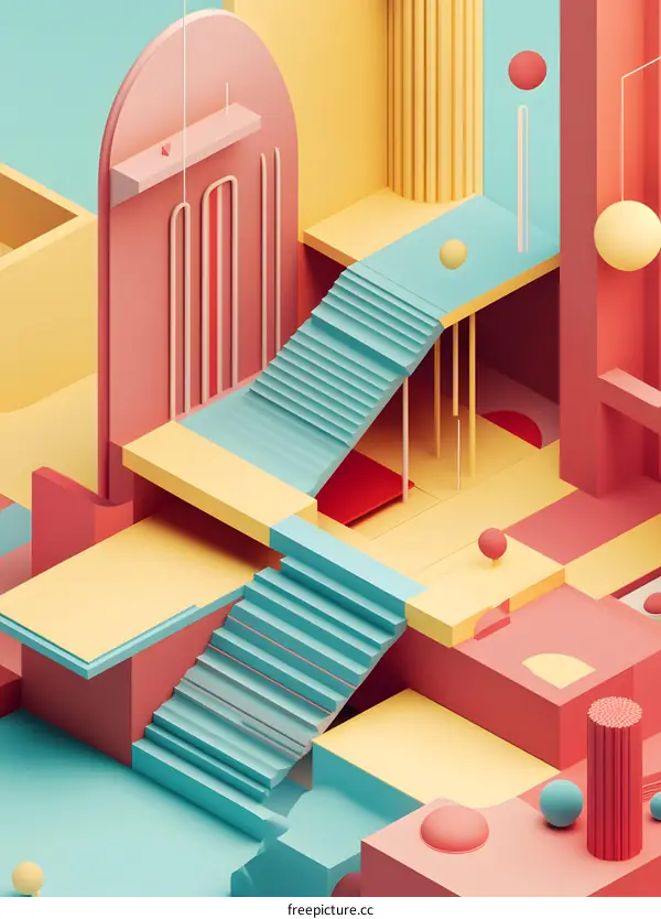 Abstract Geometric Shapes with Stairs and Colorful Background