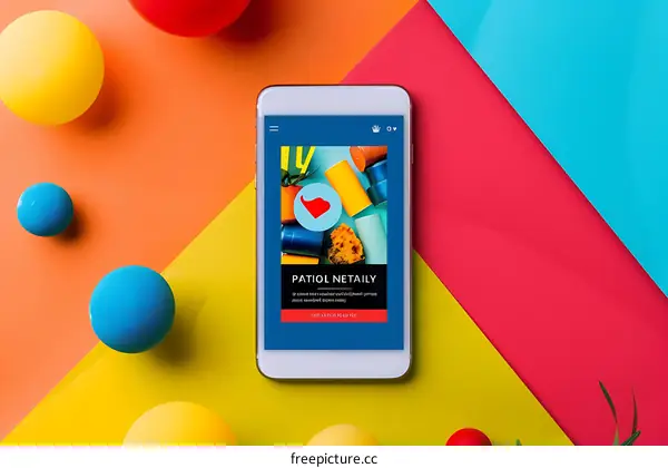 Smartphone with Colorful Background and App Interface