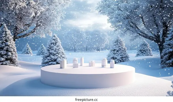 Snowy Winter Scene with Gift Display