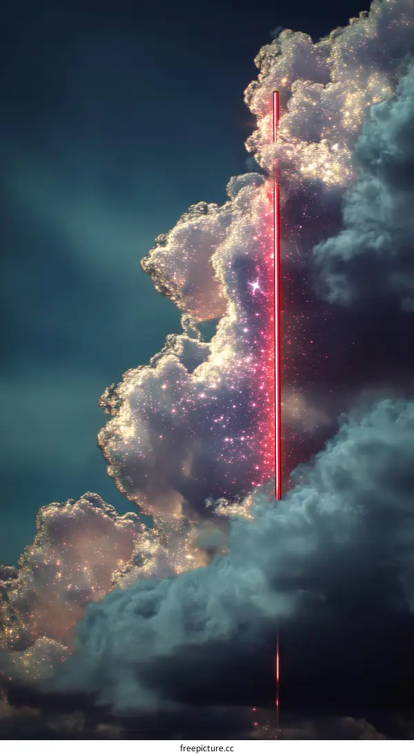 Mystical Clouds Pierced by a Red Beam