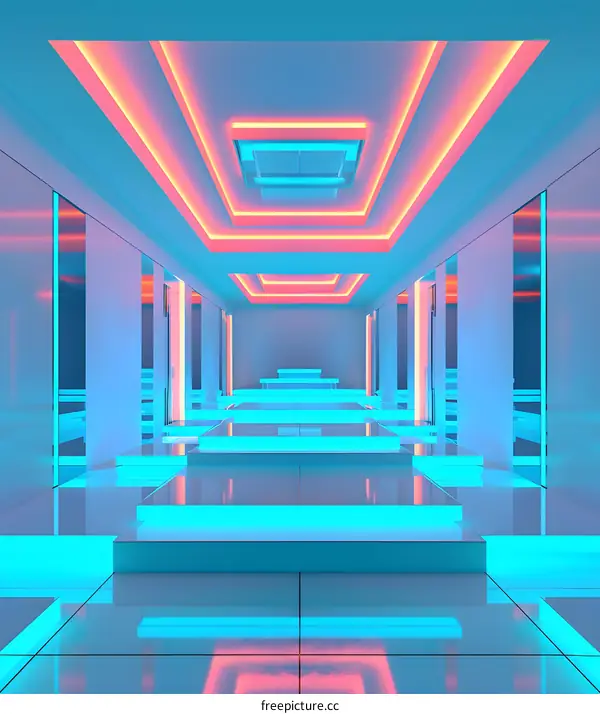 Neon Lights Abstract Corridor Interior Design