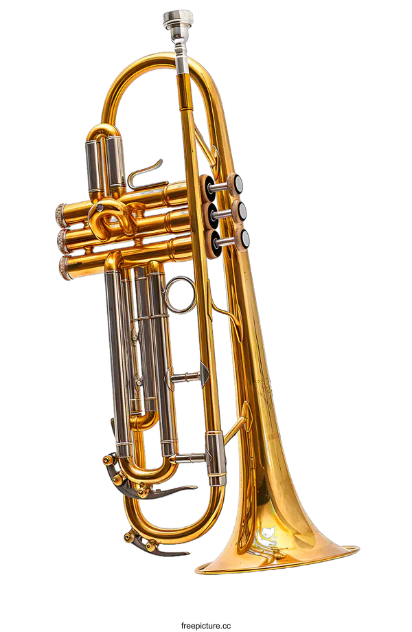 [Transparent Background PNG]A gold trumpet isolated on a white background