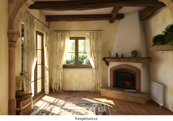 Cozy Rustic Living Room with Fireplace and Window