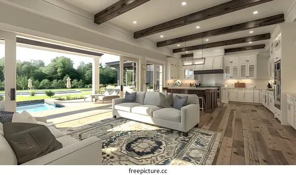 Modern Farmhouse Living Room With Kitchen