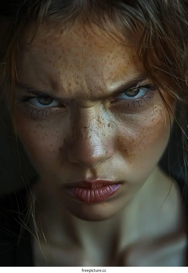 Close-up Portrait of a Woman with Intense Emotions