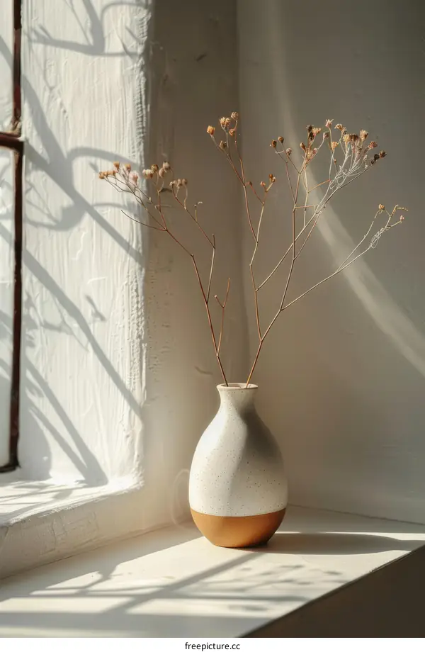 Dried Flower Arrangement in Ceramic Vase on Windowsill