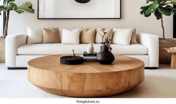 Modern Living Room Interior Design with Wooden Coffee Table