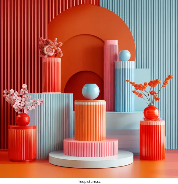 Vibrant Decorative Display of Colorful Vases and Planters