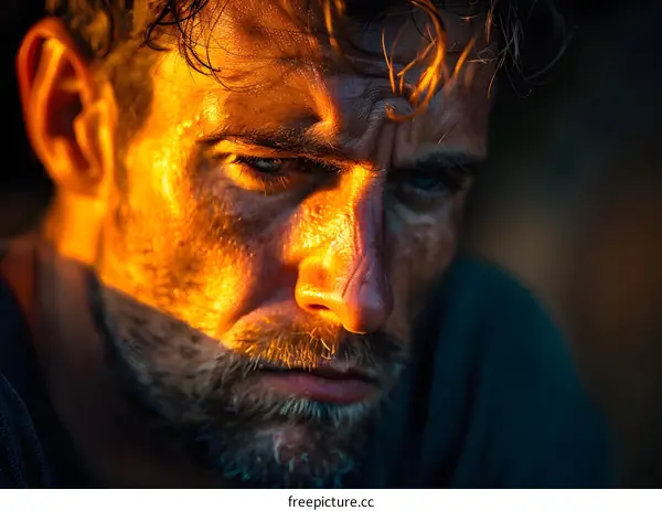 Portrait of a man with a beard looking down