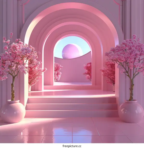Pink Archway with Cherry Blossom Trees