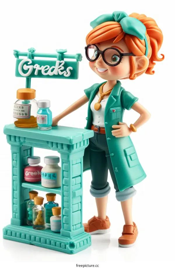 Illustration of a female scientist wearing a lab coat and safety goggles