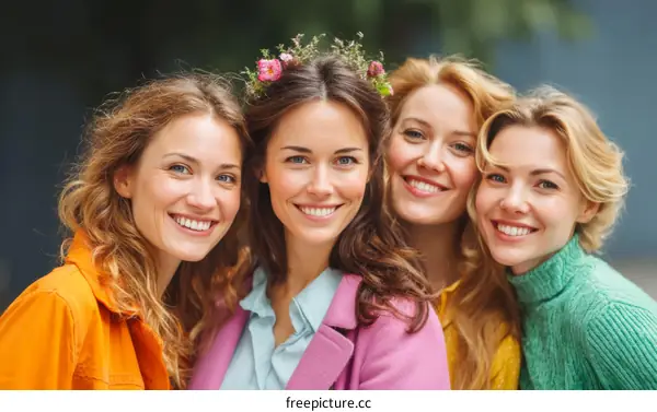Four Caucasian Women Smiling Outdoors