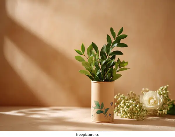 Elegant Green Plants in a Light Beige Vase